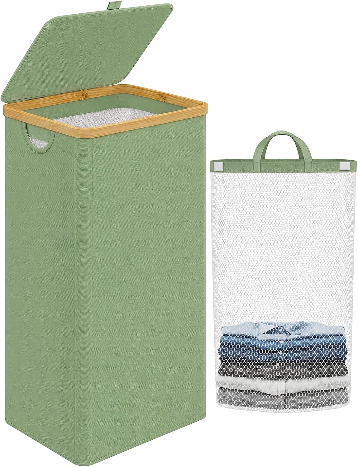 Laundry Hamper with Lid,110L Laundry Basket with Mesh Bags,Beige