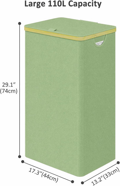 Laundry Hamper with Lid,110L Laundry Basket with Mesh Bags,Beige