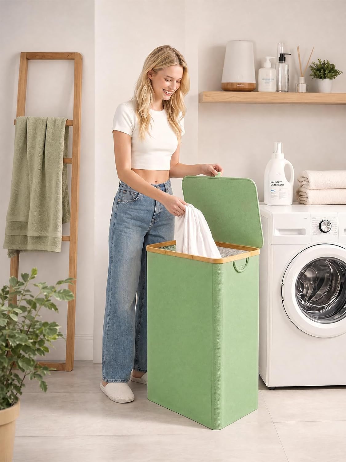 Laundry Hamper with Lid,110L Laundry Basket with Mesh Bags,Beige