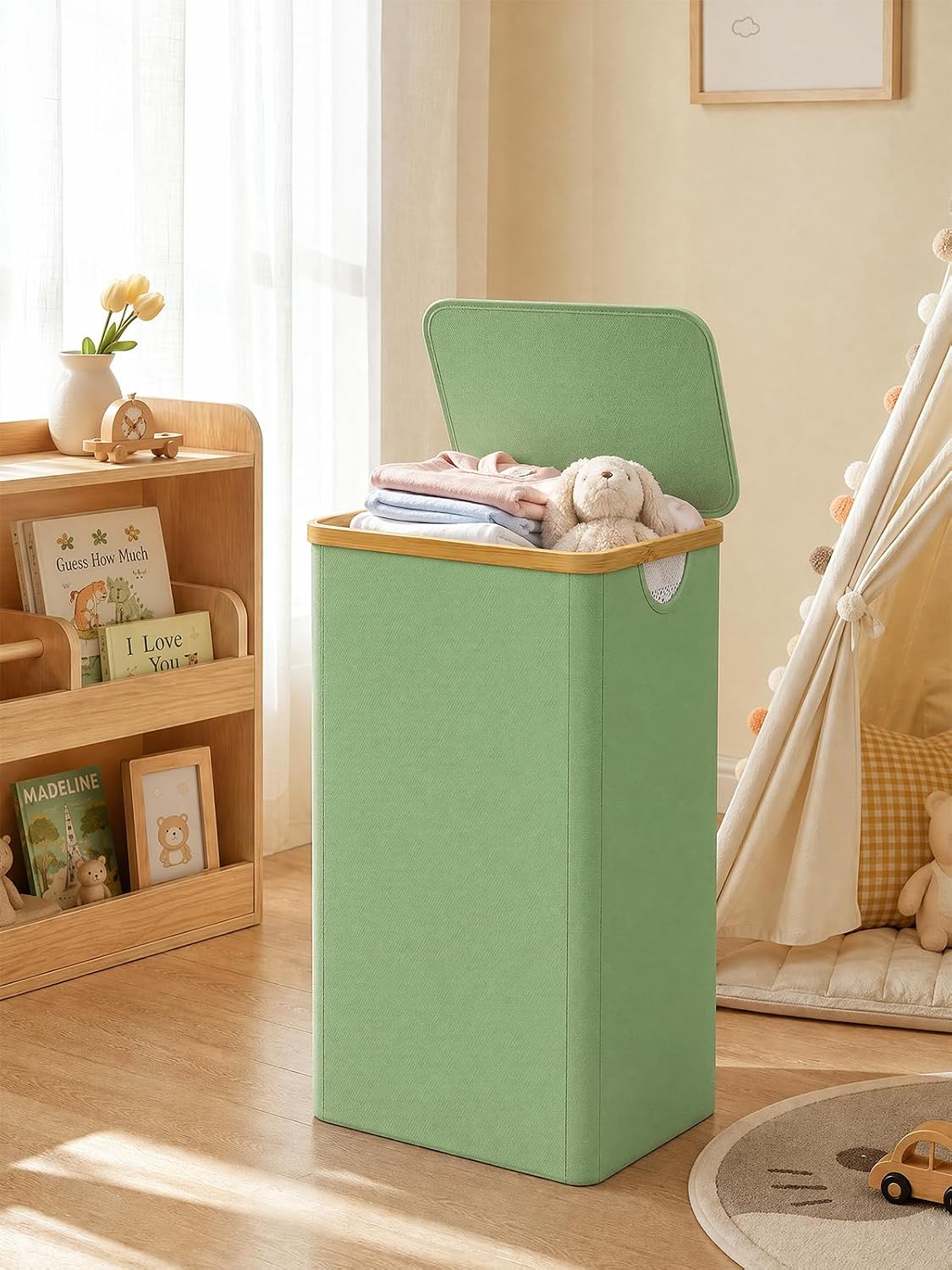 Laundry Hamper with Lid,110L Laundry Basket with Mesh Bags,Beige