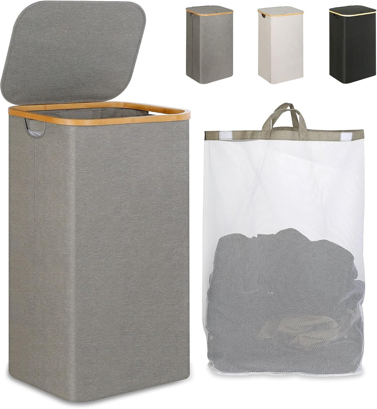 Laundry Hamper with Lid,110L Laundry Basket with Mesh Bags,Beige