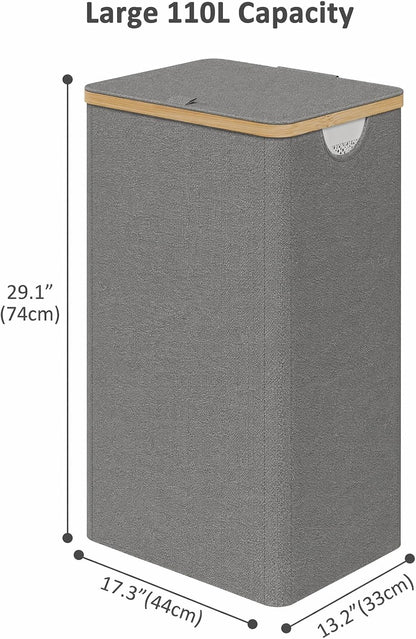 Laundry Hamper with Lid,110L Laundry Basket with Mesh Bags,Beige