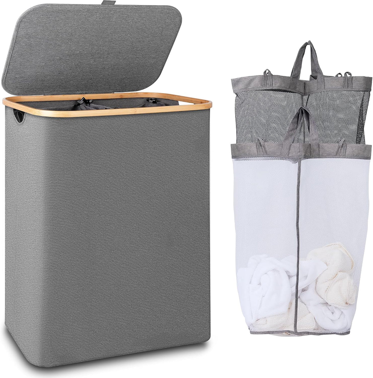 Laundry Hamper with Lid,110L Laundry Basket with Mesh Bags,Beige
