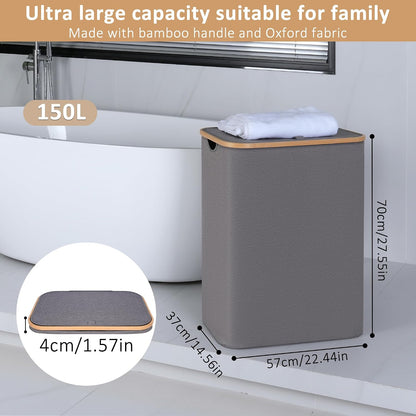 Laundry Hamper with Lid,110L Laundry Basket with Mesh Bags,Beige