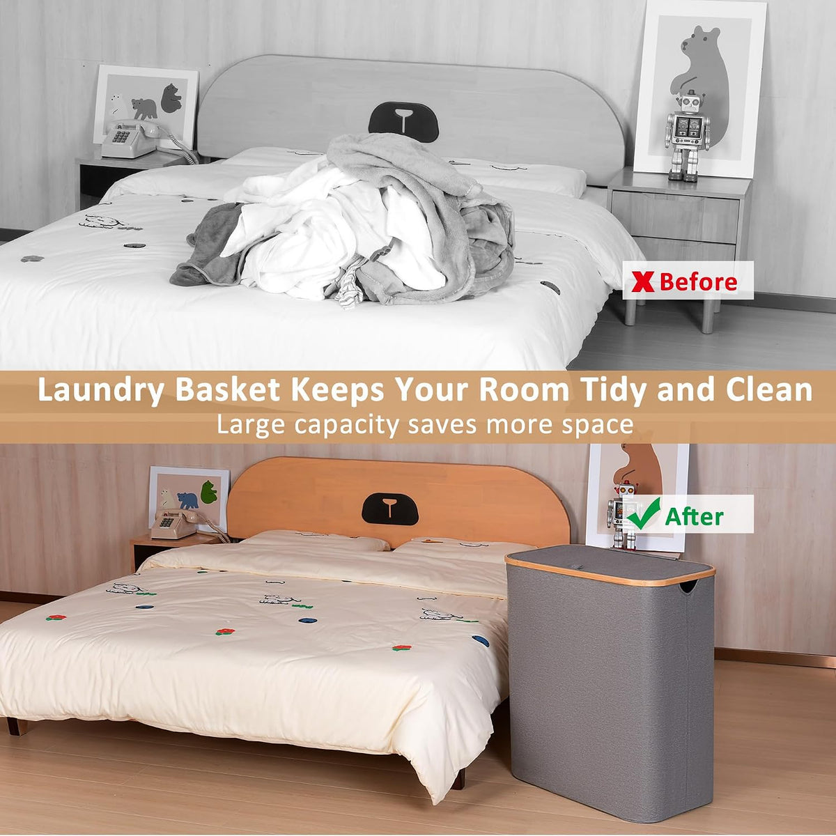 Laundry Hamper with Lid,110L Laundry Basket with Mesh Bags,Beige
