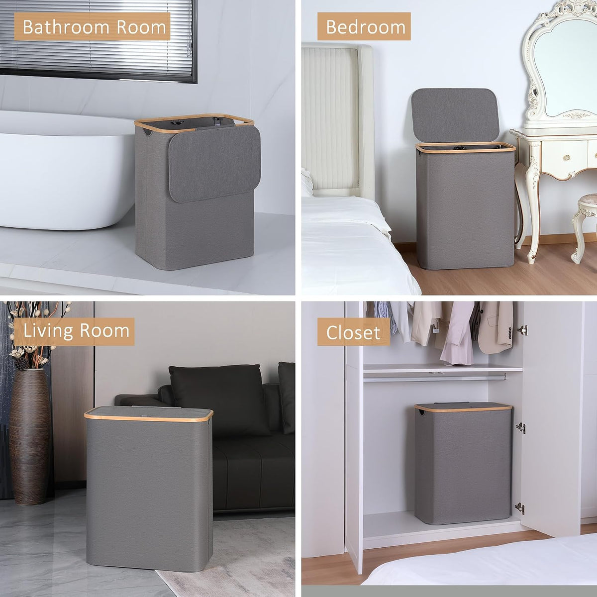 Laundry Hamper with Lid,110L Laundry Basket with Mesh Bags,Beige