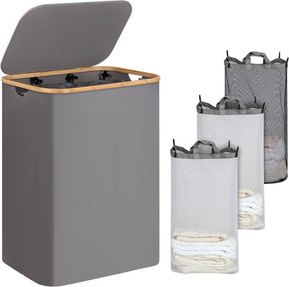 Laundry Hamper with Lid,110L Laundry Basket with Mesh Bags,Beige