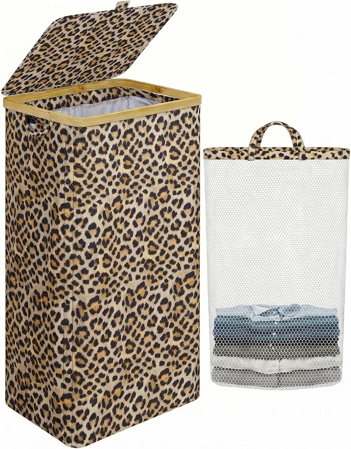 Laundry Hamper with Lid,110L Laundry Basket with Mesh Bags,Beige
