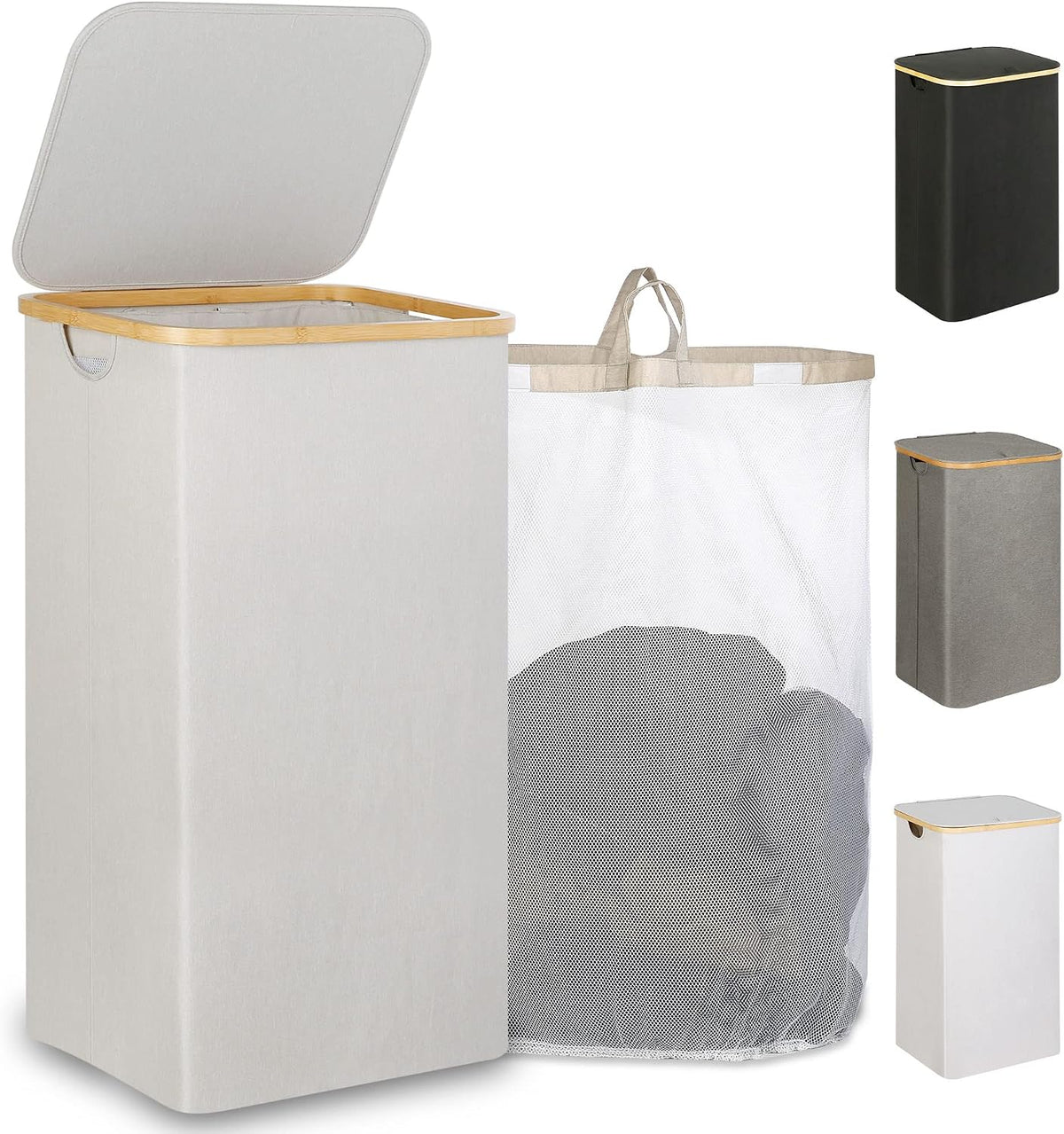 Laundry Hamper with Lid,110L Laundry Basket with Mesh Bags,Beige