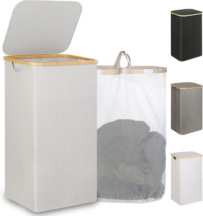 Laundry Hamper with Lid,110L Laundry Basket with Mesh Bags,Beige