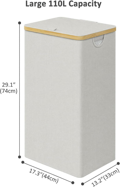 Laundry Hamper with Lid,110L Laundry Basket with Mesh Bags,Beige