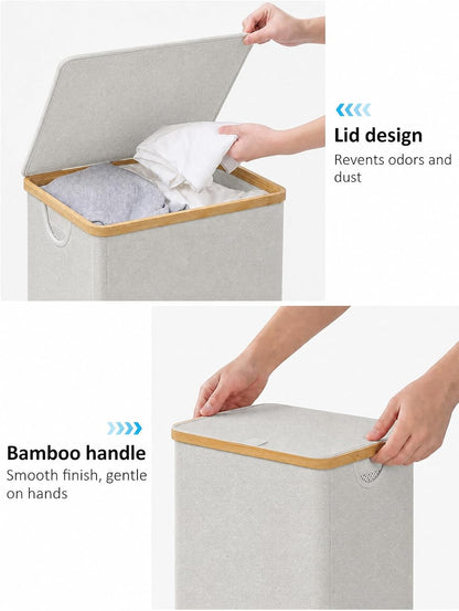Laundry Hamper with Lid,110L Laundry Basket with Mesh Bags,Beige