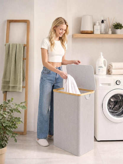 Laundry Hamper with Lid,110L Laundry Basket with Mesh Bags,Beige