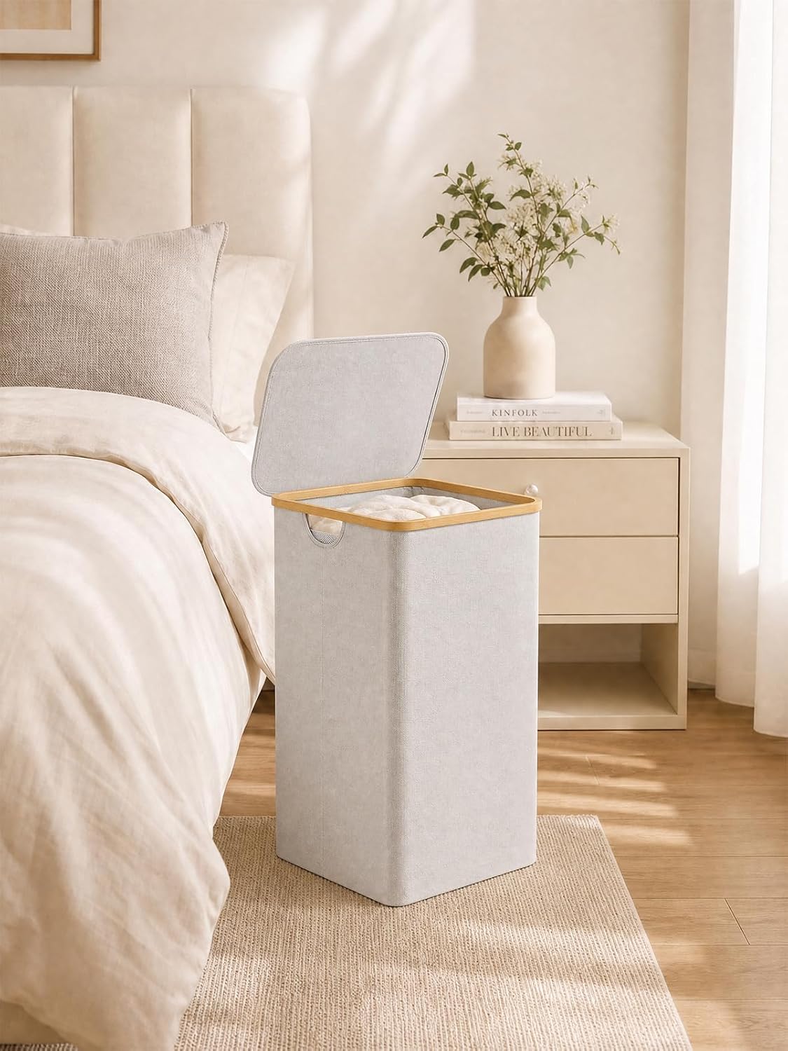 Laundry Hamper with Lid,110L Laundry Basket with Mesh Bags,Beige