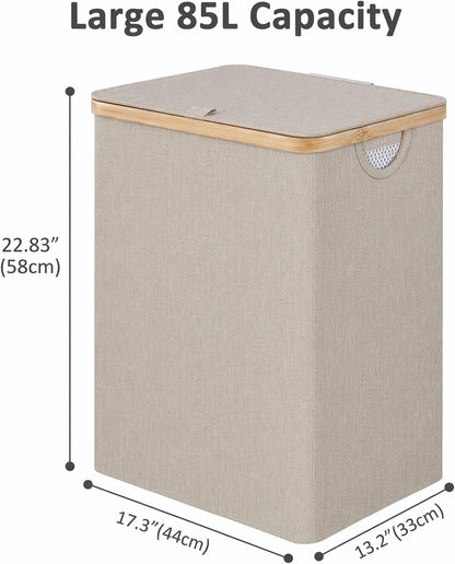 Laundry Hamper with Lid,110L Laundry Basket with Mesh Bags,Beige