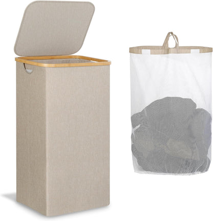 Laundry Hamper with Lid,110L Laundry Basket with Mesh Bags,Beige