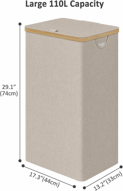 Laundry Hamper with Lid,110L Laundry Basket with Mesh Bags,Beige