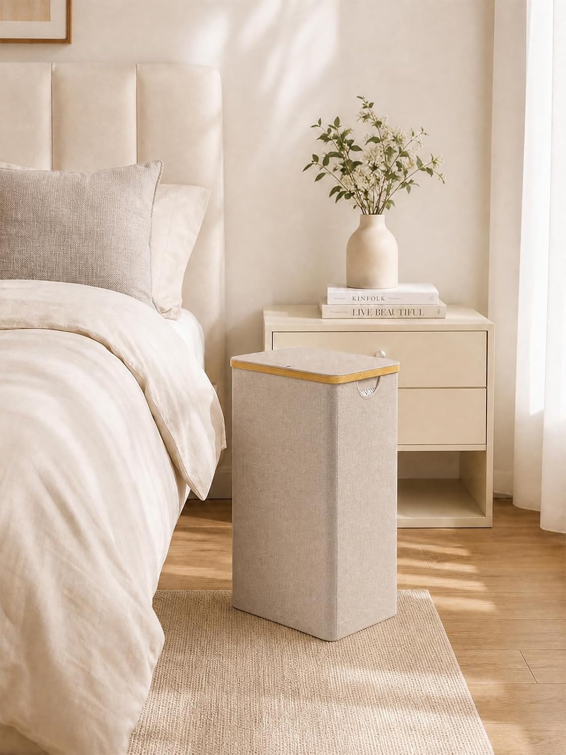 Laundry Hamper with Lid,110L Laundry Basket with Mesh Bags,Beige