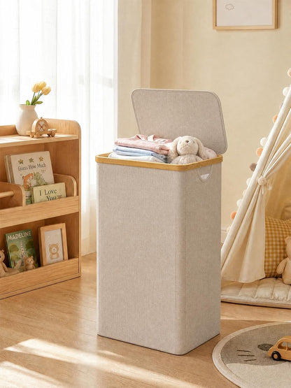 Laundry Hamper with Lid,110L Laundry Basket with Mesh Bags,Beige