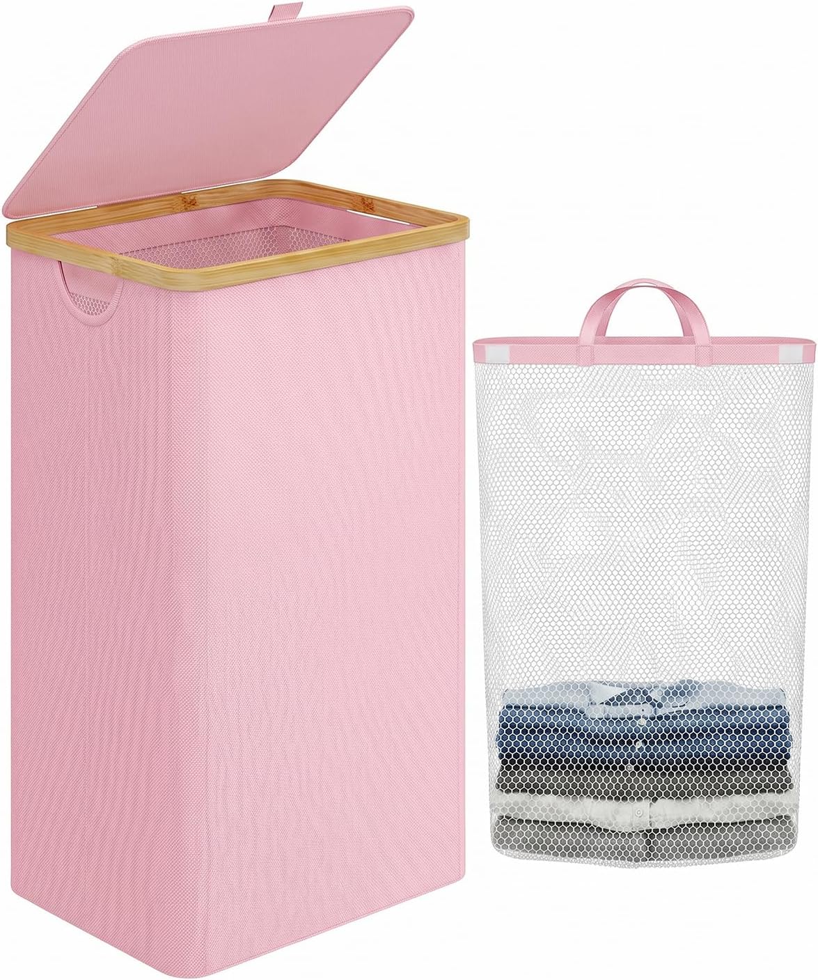 Laundry Hamper with Lid,110L Laundry Basket with Mesh Bags,Beige