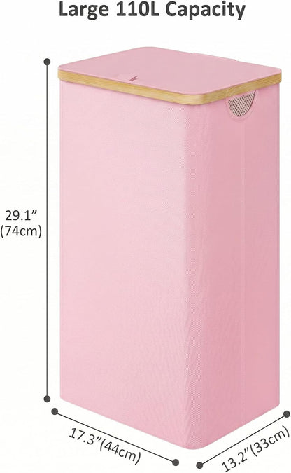 Laundry Hamper with Lid,110L Laundry Basket with Mesh Bags,Beige