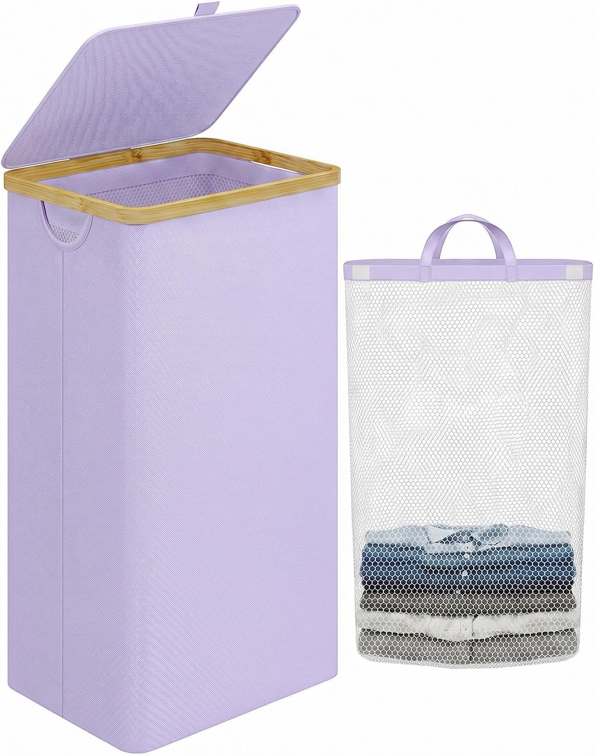 Laundry Hamper with Lid,110L Laundry Basket with Mesh Bags,Beige