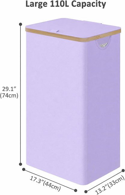 Laundry Hamper with Lid,110L Laundry Basket with Mesh Bags,Beige