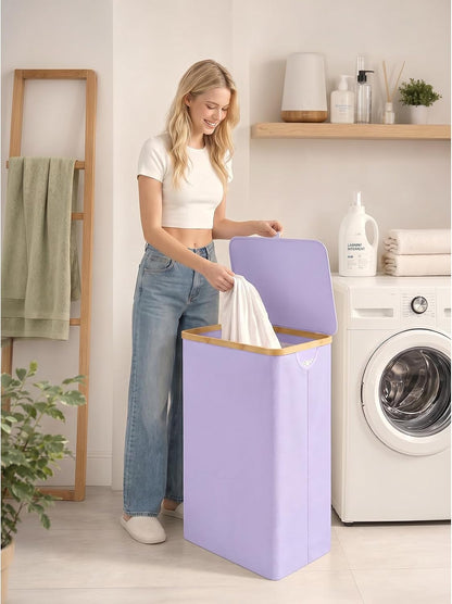 Laundry Hamper with Lid,110L Laundry Basket with Mesh Bags,Beige