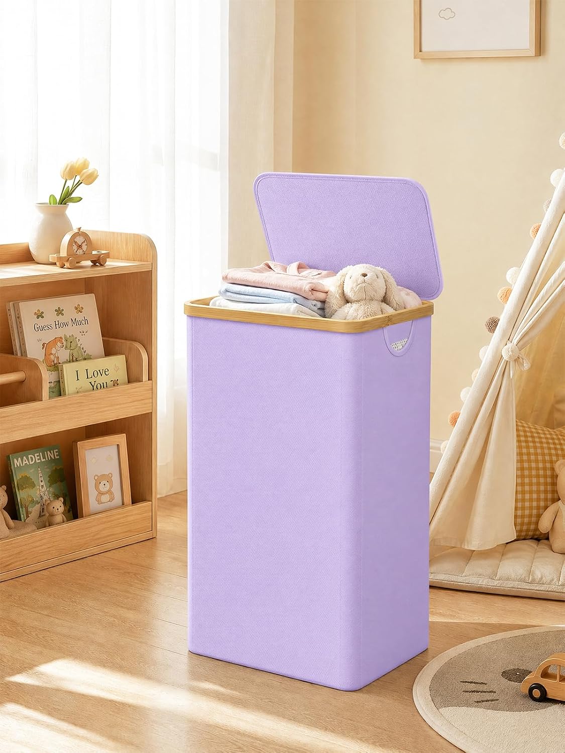 Laundry Hamper with Lid,110L Laundry Basket with Mesh Bags,Beige