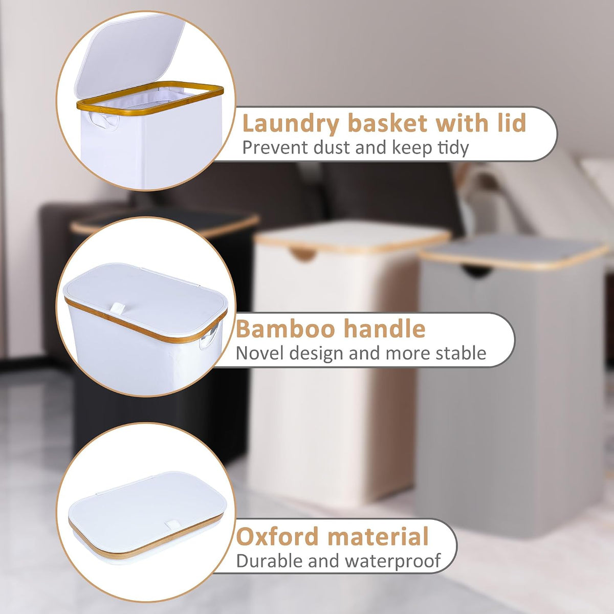 Laundry Hamper with Lid,110L Laundry Basket with Mesh Bags,Beige