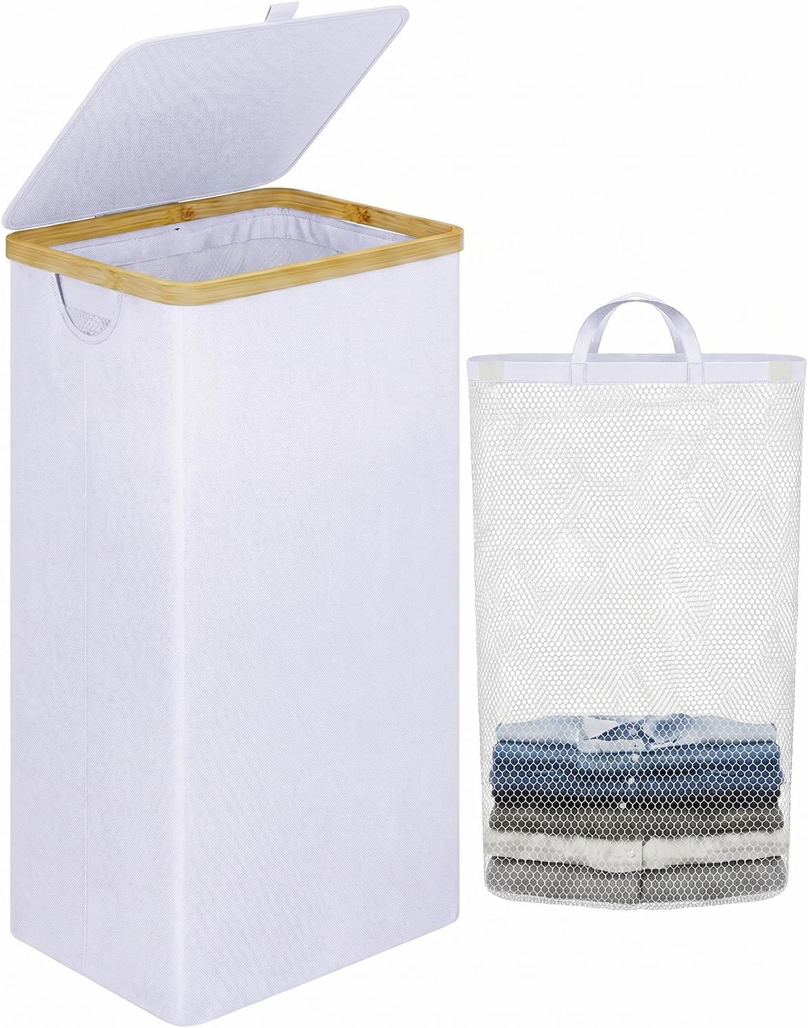 Laundry Hamper with Lid,110L Laundry Basket with Mesh Bags,Beige