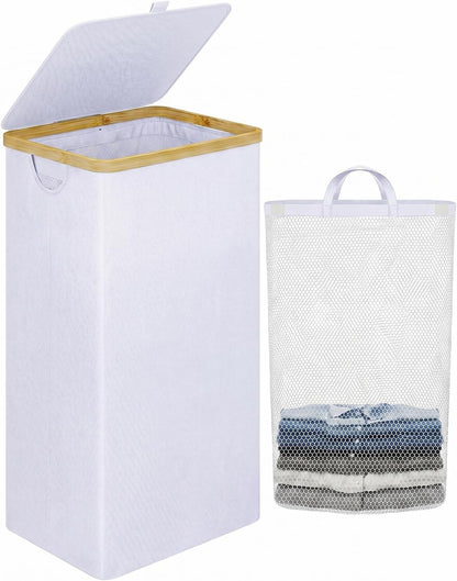 Laundry Hamper with Lid,110L Laundry Basket with Mesh Bags,Beige