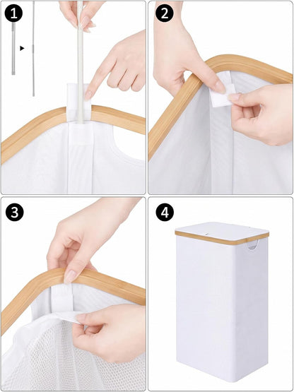 Laundry Hamper with Lid,110L Laundry Basket with Mesh Bags,Beige