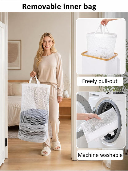 Laundry Hamper with Lid,110L Laundry Basket with Mesh Bags,Beige