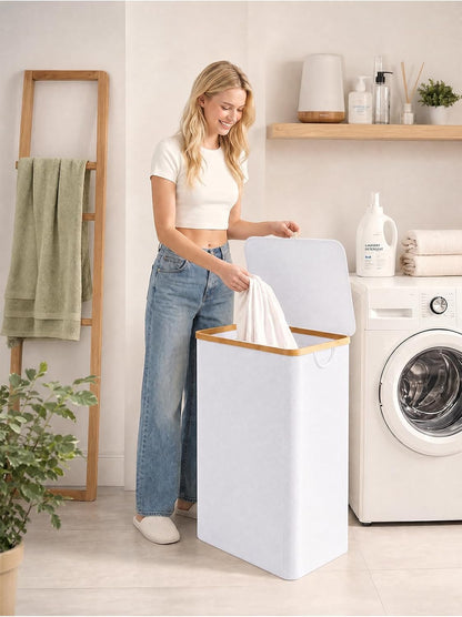 Laundry Hamper with Lid,110L Laundry Basket with Mesh Bags,Beige