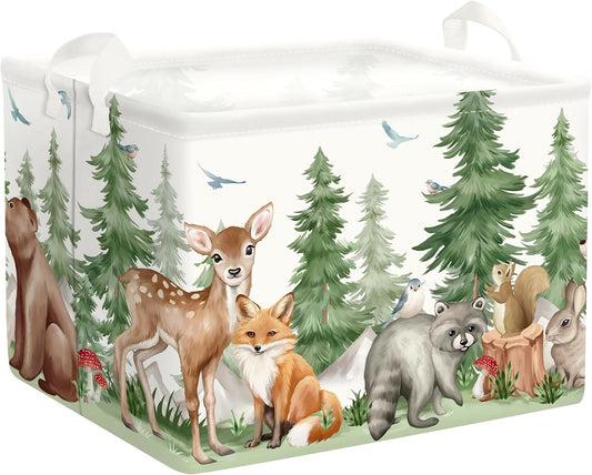 Forest Animals Baby Laundry Hamper Collapsible Clothes Kids Storage Basket Bear Fox Large Boys Girls Gift Toy Box Bin for Nursery, Squirrels, 63L