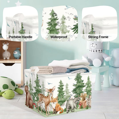 Forest Animals Baby Laundry Hamper Collapsible Clothes Kids Storage Basket Bear Fox Large Boys Girls Gift Toy Box Bin for Nursery, Squirrels, 63L