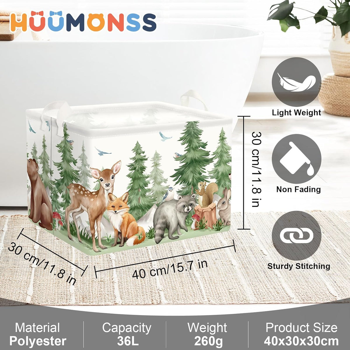 Forest Animals Baby Laundry Hamper Collapsible Clothes Kids Storage Basket Bear Fox Large Boys Girls Gift Toy Box Bin for Nursery, Squirrels, 63L
