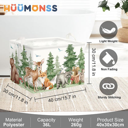 Forest Animals Baby Laundry Hamper Collapsible Clothes Kids Storage Basket Bear Fox Large Boys Girls Gift Toy Box Bin for Nursery, Squirrels, 63L