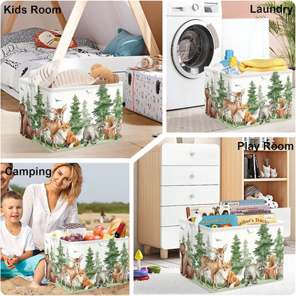 Forest Animals Baby Laundry Hamper Collapsible Clothes Kids Storage Basket Bear Fox Large Boys Girls Gift Toy Box Bin for Nursery, Squirrels, 63L