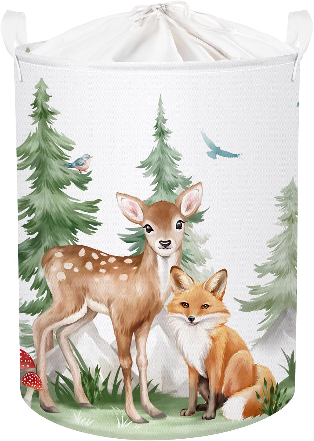 Forest Animals Baby Laundry Hamper Collapsible Clothes Kids Storage Basket Bear Fox Large Boys Girls Gift Toy Box Bin for Nursery, Squirrels, 63L