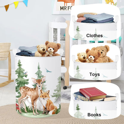 Forest Animals Baby Laundry Hamper Collapsible Clothes Kids Storage Basket Bear Fox Large Boys Girls Gift Toy Box Bin for Nursery, Squirrels, 63L