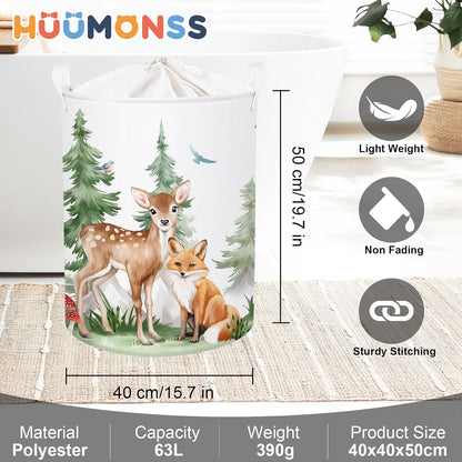 Forest Animals Baby Laundry Hamper Collapsible Clothes Kids Storage Basket Bear Fox Large Boys Girls Gift Toy Box Bin for Nursery, Squirrels, 63L
