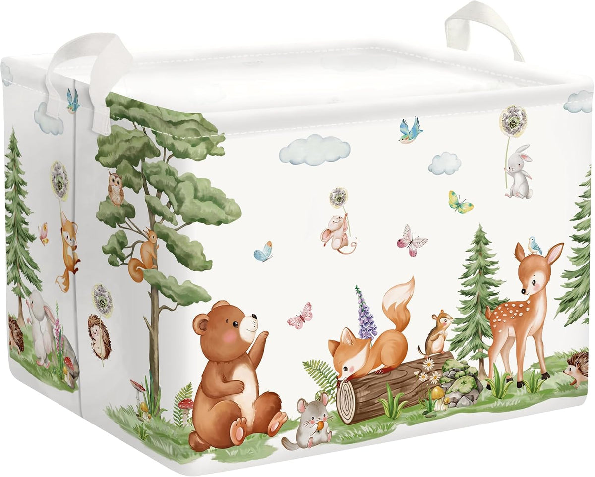 Forest Animals Baby Laundry Hamper Collapsible Clothes Kids Storage Basket Bear Fox Large Boys Girls Gift Toy Box Bin for Nursery, Squirrels, 63L