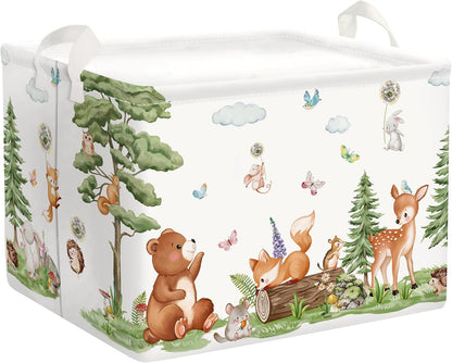 Forest Animals Baby Laundry Hamper Collapsible Clothes Kids Storage Basket Bear Fox Large Boys Girls Gift Toy Box Bin for Nursery, Squirrels, 63L