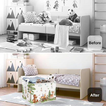 Forest Animals Baby Laundry Hamper Collapsible Clothes Kids Storage Basket Bear Fox Large Boys Girls Gift Toy Box Bin for Nursery, Squirrels, 63L