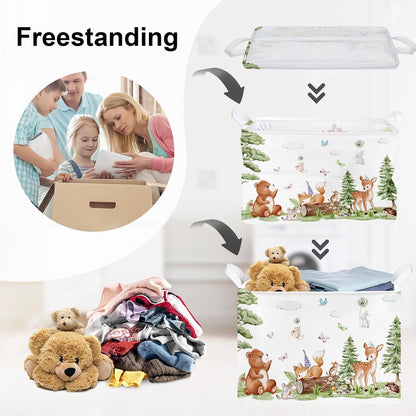 Forest Animals Baby Laundry Hamper Collapsible Clothes Kids Storage Basket Bear Fox Large Boys Girls Gift Toy Box Bin for Nursery, Squirrels, 63L
