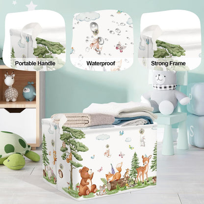 Forest Animals Baby Laundry Hamper Collapsible Clothes Kids Storage Basket Bear Fox Large Boys Girls Gift Toy Box Bin for Nursery, Squirrels, 63L