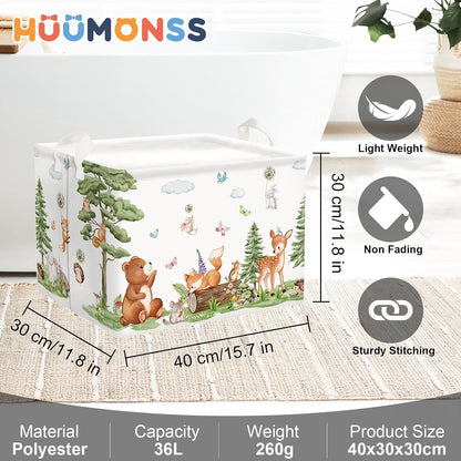 Forest Animals Baby Laundry Hamper Collapsible Clothes Kids Storage Basket Bear Fox Large Boys Girls Gift Toy Box Bin for Nursery, Squirrels, 63L