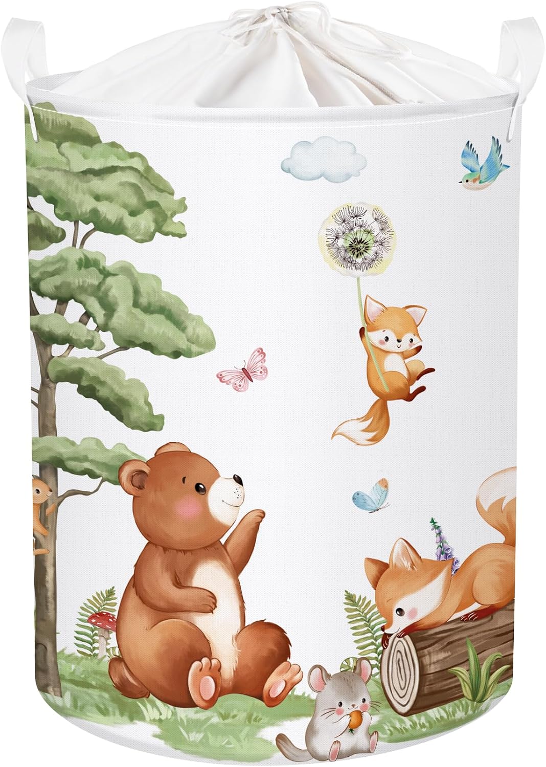 Forest Animals Baby Laundry Hamper Collapsible Clothes Kids Storage Basket Bear Fox Large Boys Girls Gift Toy Box Bin for Nursery, Squirrels, 63L